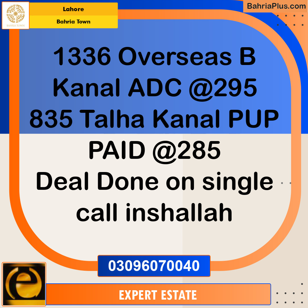 1 Kanal Residential Plot for Sale in Bahria Town, Lahore - (BP-209745)