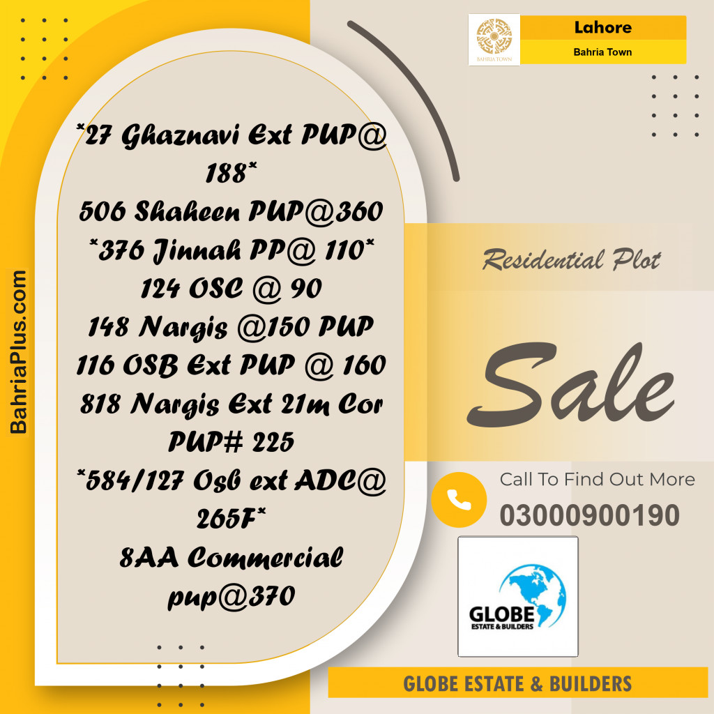 Residential Plot for Sale in Bahria Town, Lahore - (BP-209770)