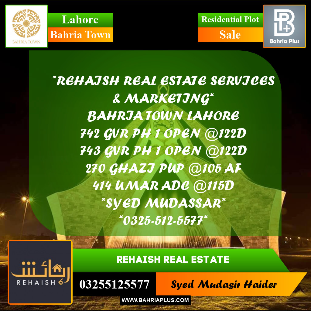 Residential Plot for Sale in Bahria Town, Lahore - (BP-209805)