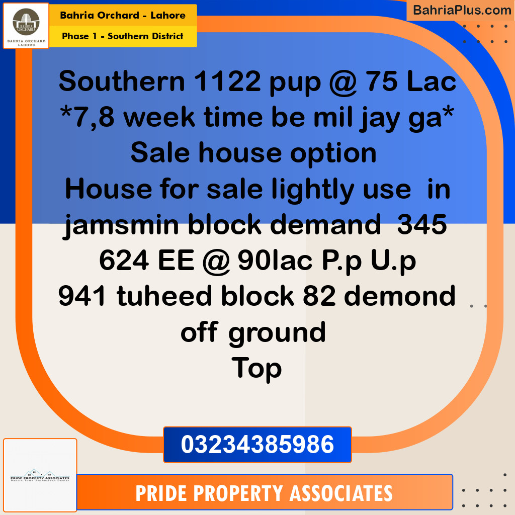 8 Marla Residential Plot for Sale in Phase 1 - Southern District - Bahria Orchard, Lahore - (BP-209858)
