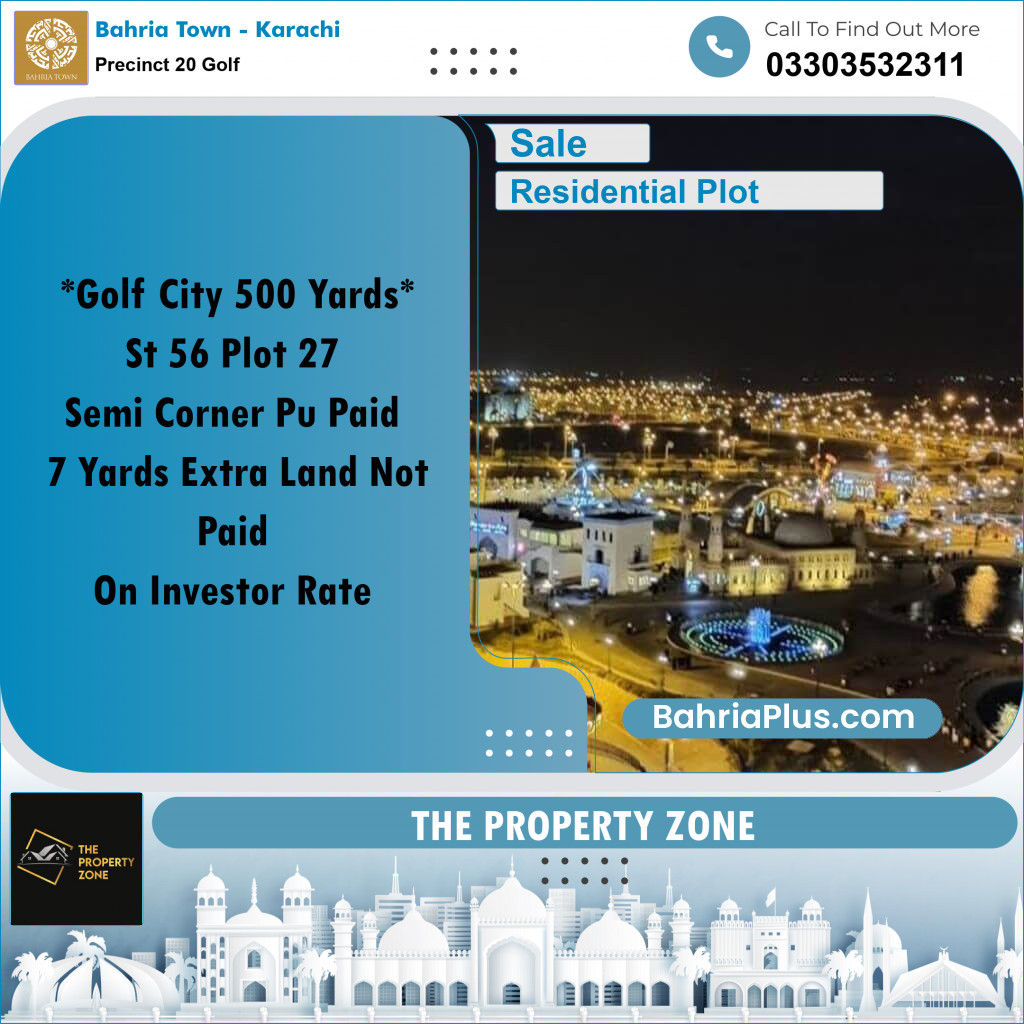 500 Sq. Yards Residential Plot for Sale in Precinct 20 Golf -  Bahria Town, Karachi - (BP-209902)