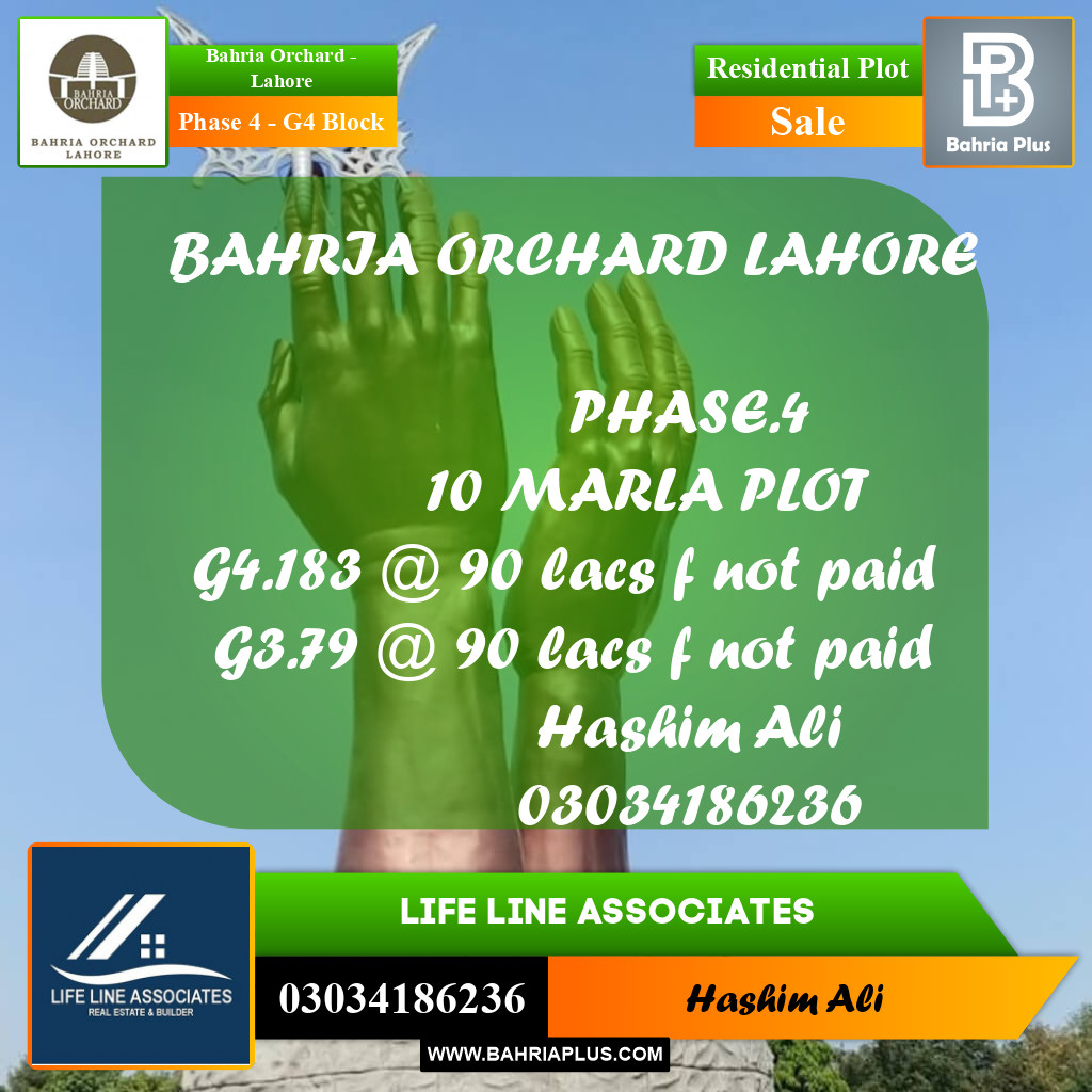 10 Marla Residential Plot for Sale in Phase 4 - G4 Block -  Bahria Orchard, Lahore - (BP-209910)