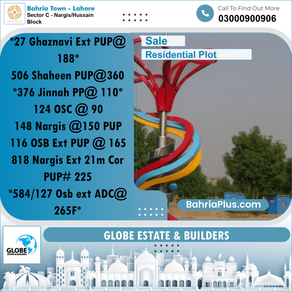 Residential Plot for Sale in Sector C - Nargis/Hussain Block -  Bahria Town, Lahore - (BP-209917)