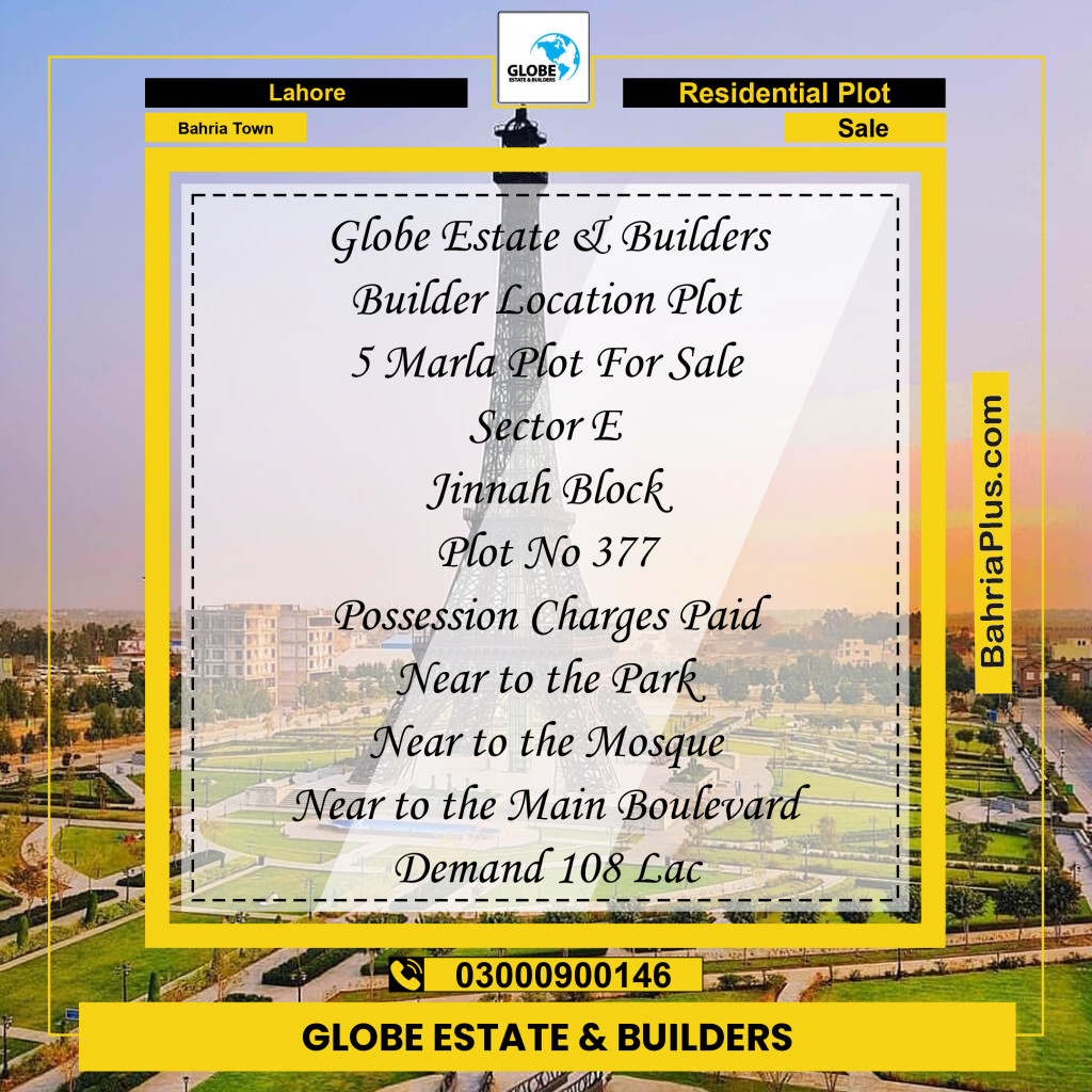 Residential Plot for Sale in Bahria Town, Lahore - (BP-209919)