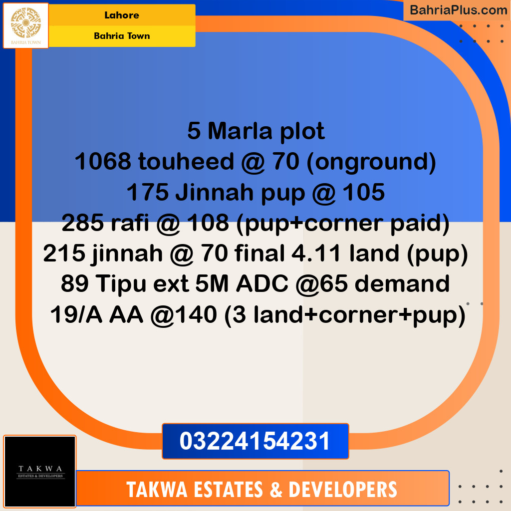 Residential Plot for Sale in Bahria Town, Lahore - (BP-209961)