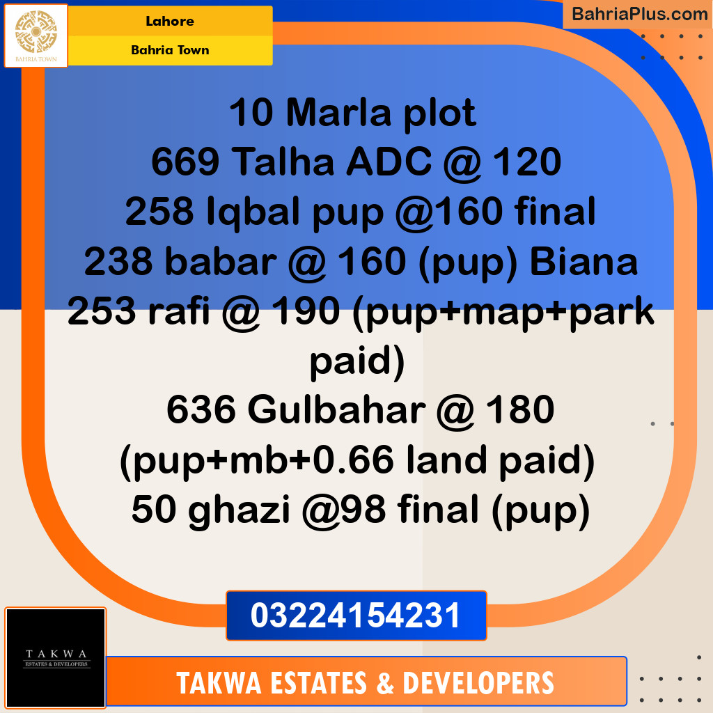 Residential Plot for Sale in Bahria Town, Lahore - (BP-209963)