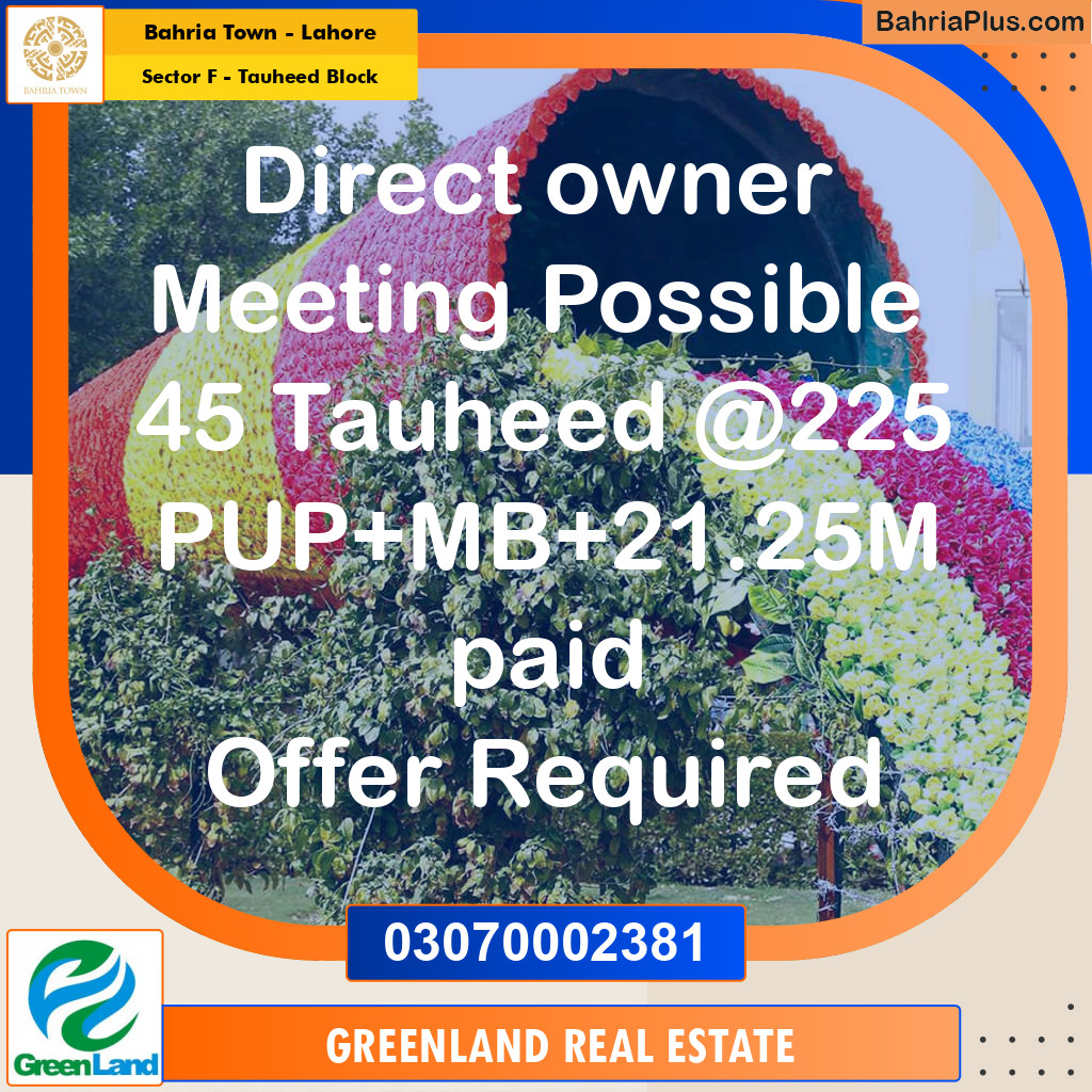 1 Kanal Residential Plot for Sale in Sector F - Tauheed Block -  Bahria Town, Lahore - (BP-209996)