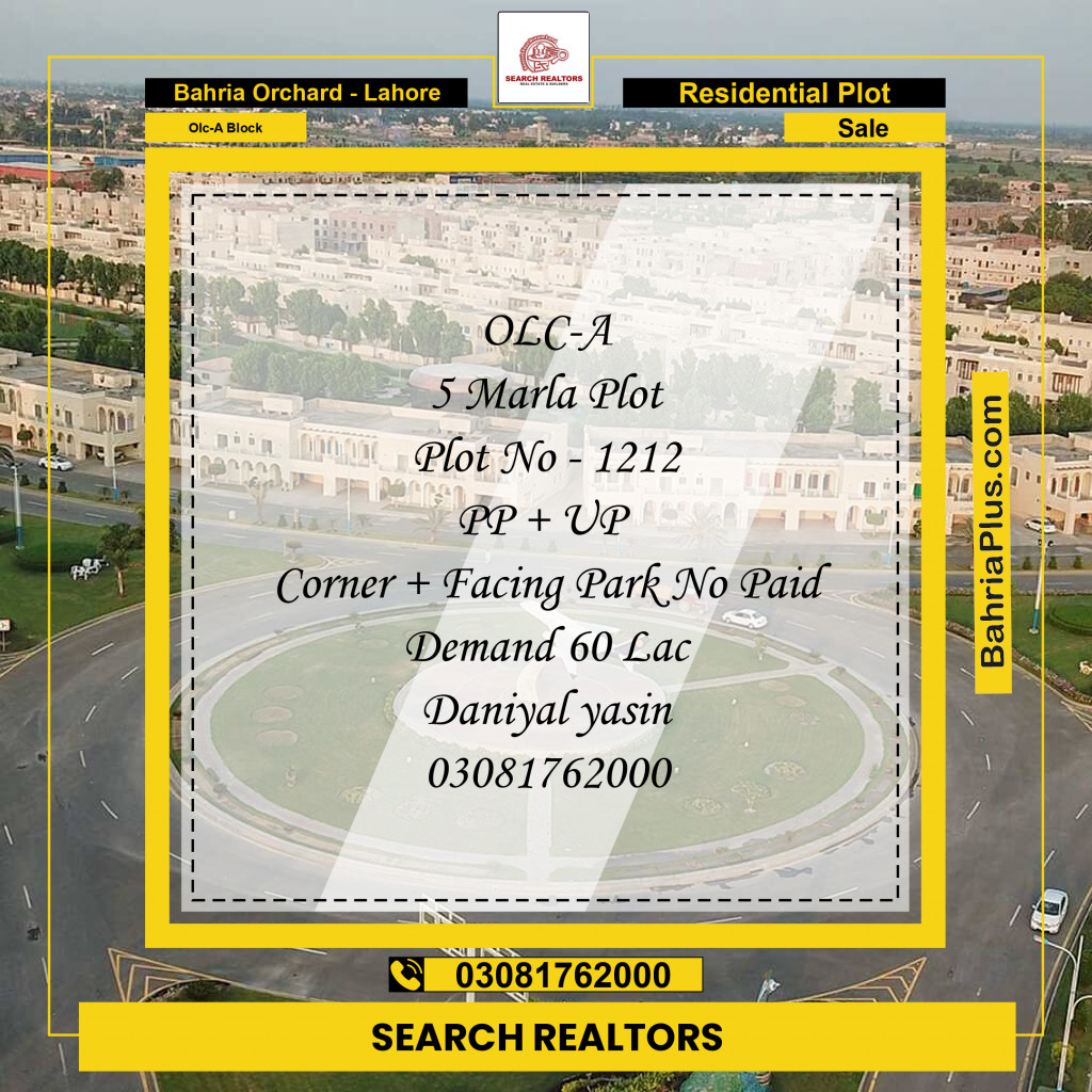 5 Marla Residential Plot for Sale in OLC-A Block -  Bahria Orchard, Lahore - (BP-210031)