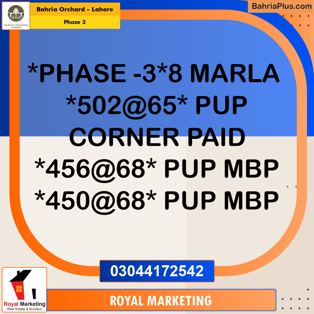 8 Marla Residential Plot for Sale in Phase 3 -  Bahria Orchard, Lahore - (BP-210046)