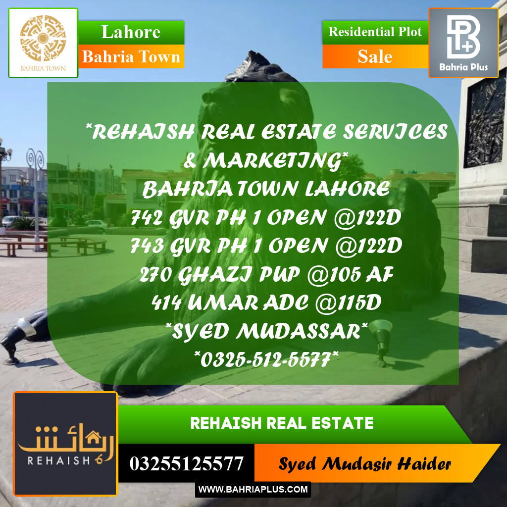 Residential Plot for Sale in Bahria Town, Lahore - (BP-210055)
