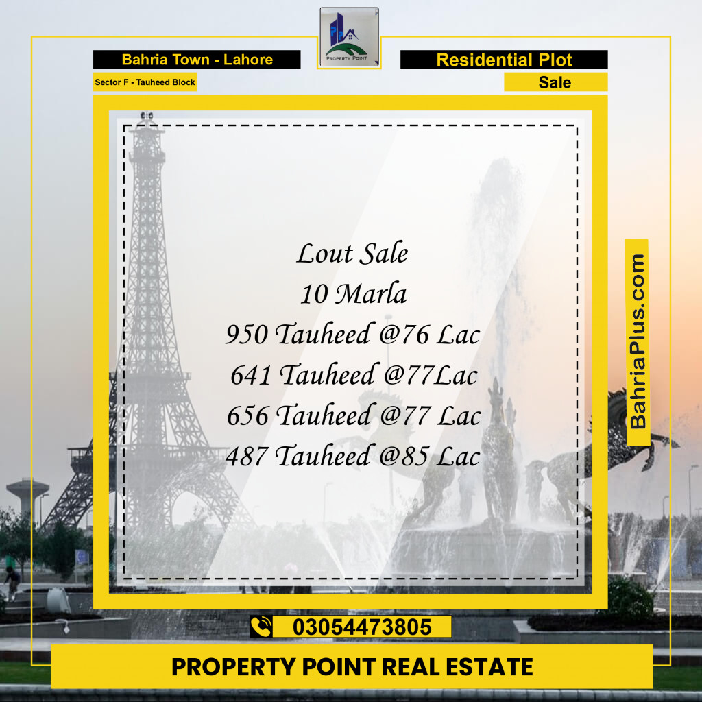 Residential Plot for Sale in Sector F - Tauheed Block -  Bahria Town, Lahore - (BP-210099)