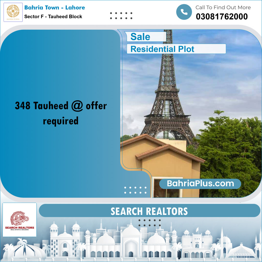 10 Marla Residential Plot for Sale in Sector F - Tauheed Block -  Bahria Town, Lahore - (BP-210136)