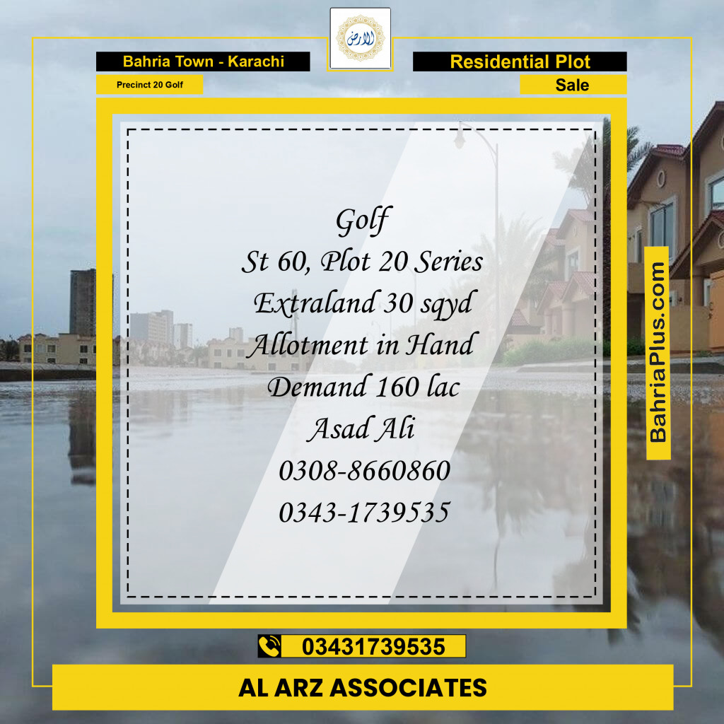 530 Sq. Yards Residential Plot for Sale in Precinct 20 Golf -  Bahria Town, Karachi - (BP-210141)