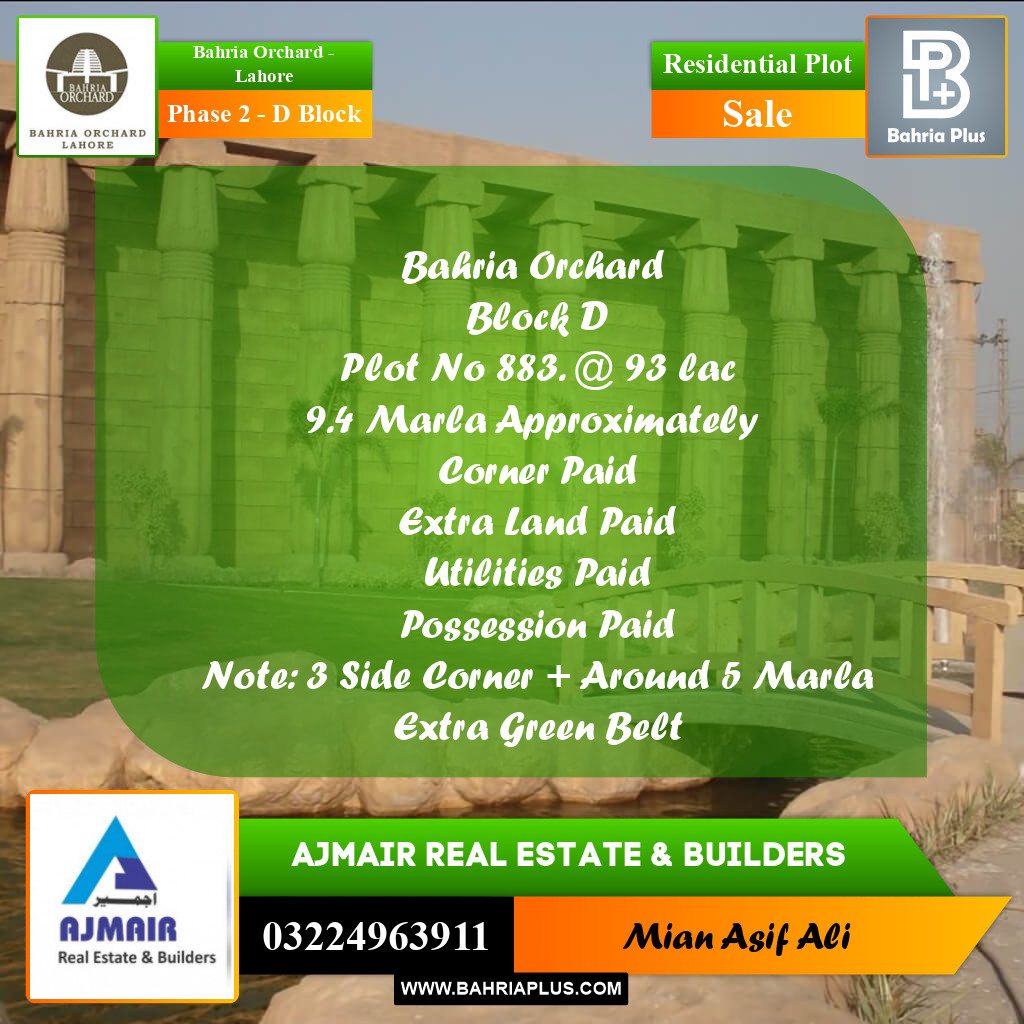 Residential Plot for Sale in Phase 2 - D Block - Bahria Orchard, Lahore - (BP-210143)