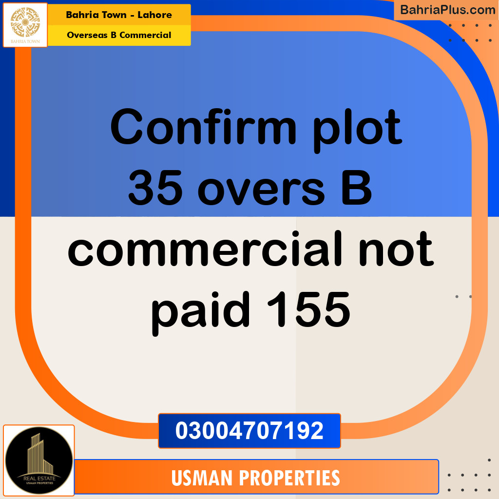 3 Marla Commercial Plot for Sale in Overseas B Commercial - Bahria Town, Lahore - (BP-210147)