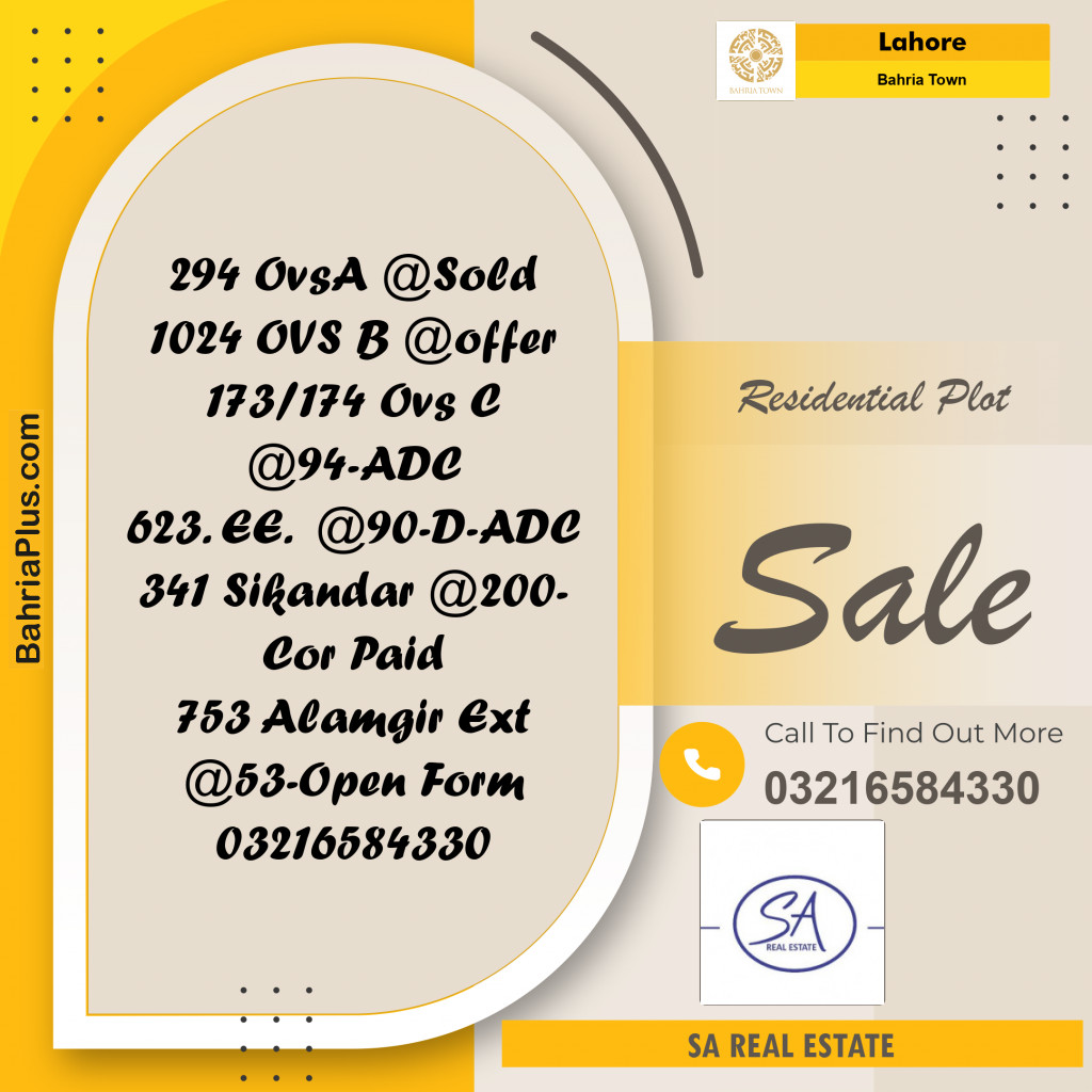Residential Plot for Sale in Bahria Town, Lahore - (BP-210151)