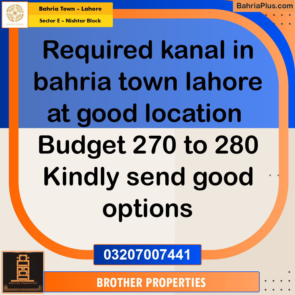 1 Kanal Residential Plot for Sale in Sector E - Nishtar Block -  Bahria Town, Lahore - (BP-210181)