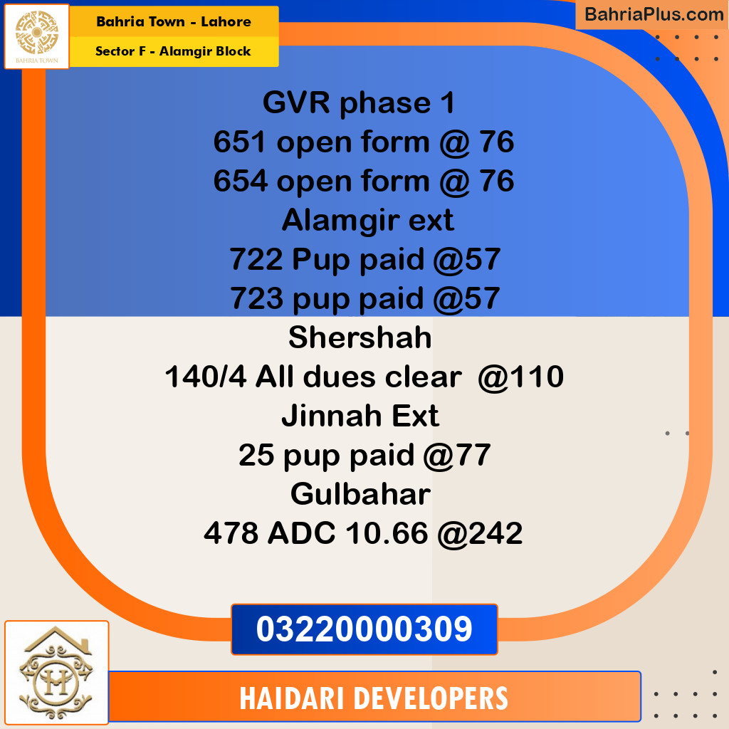 57 Marla Residential Plot for Sale in Sector F - Alamgir Block -  Bahria Town, Lahore - (BP-210315)