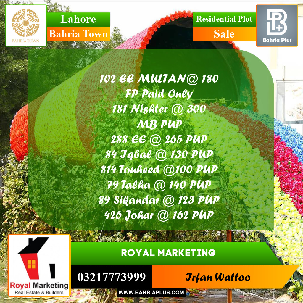 Residential Plot for Sale in Bahria Town, Lahore - (BP-210325)