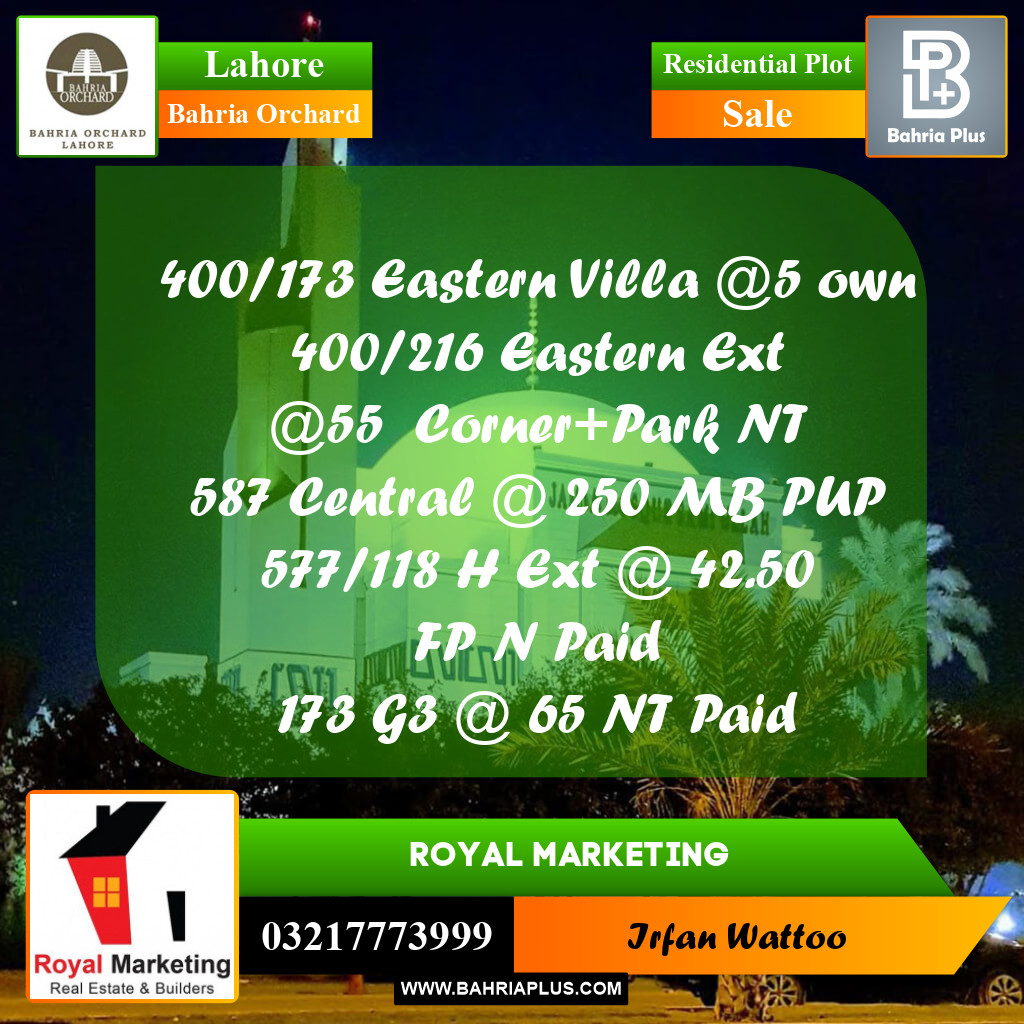 Residential Plot for Sale in Bahria Orchard, Lahore - (BP-210360)