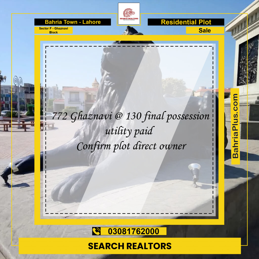 10 Marla Residential Plot for Sale in Sector F - Ghaznavi Block -  Bahria Town, Lahore - (BP-210388)