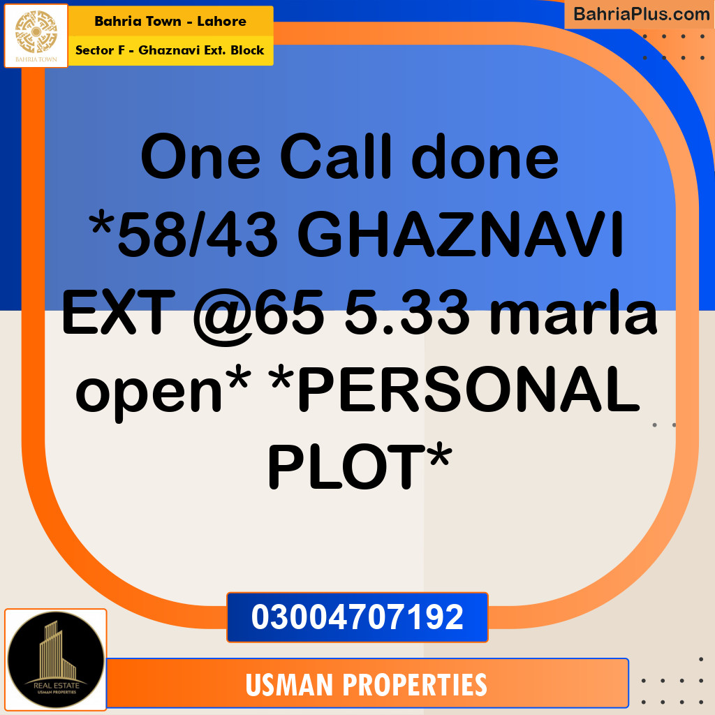 5 Marla Residential Plot for Sale in Sector F - Ghaznavi Ext. Block -  Bahria Town, Lahore - (BP-210407)