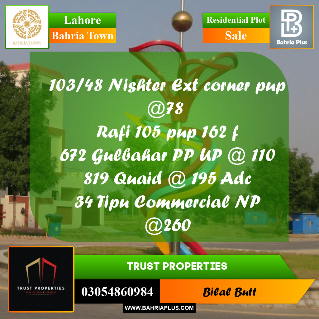 Residential Plot for Sale in Bahria Town, Lahore - (BP-210419)