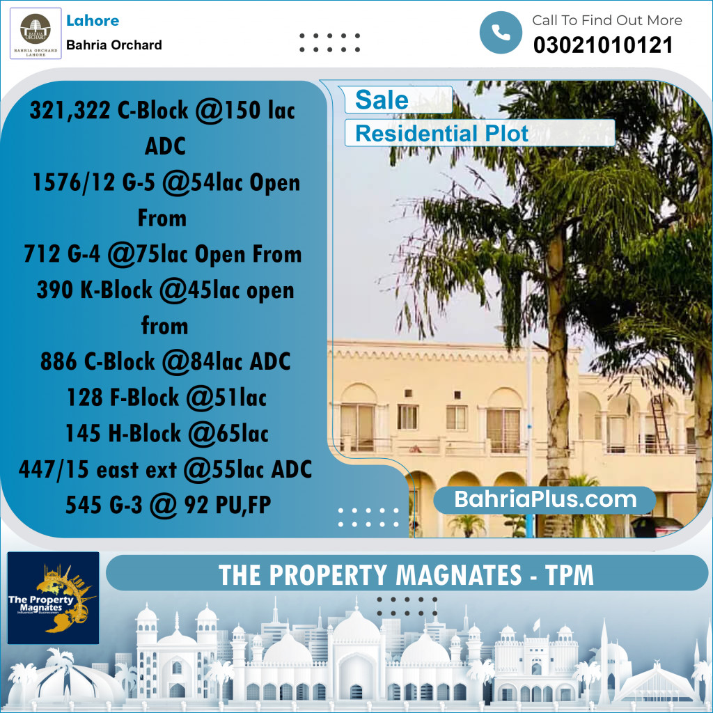 Residential Plot for Sale in Bahria Orchard, Lahore - (BP-210420)