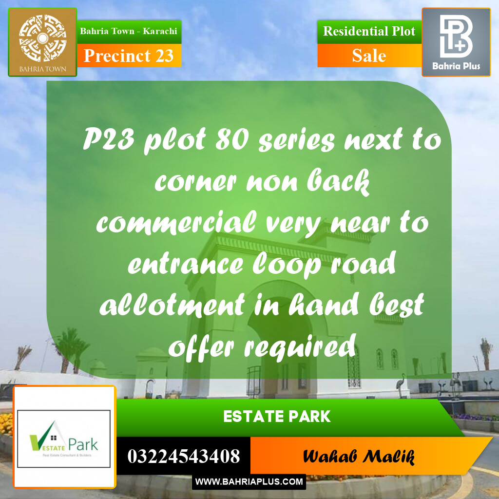Residential Plot for Sale in Precinct 23 -  Bahria Town, Karachi - (BP-210424)