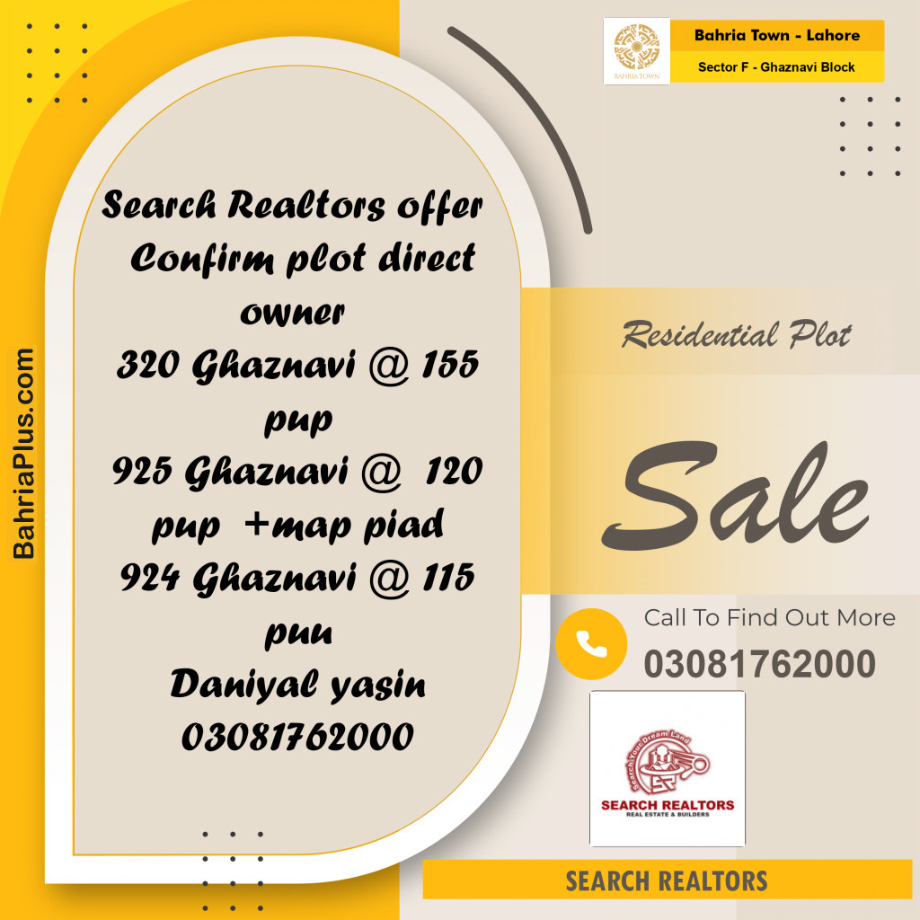 10 Marla Residential Plot for Sale in Sector F - Ghaznavi Block -  Bahria Town, Lahore - (BP-210434)