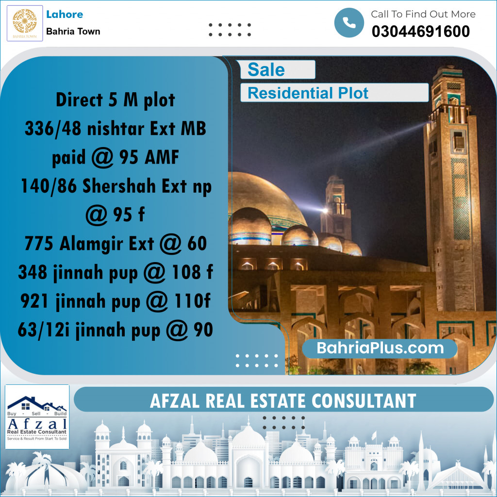 Residential Plot for Sale in Bahria Town, Lahore - (BP-210581)