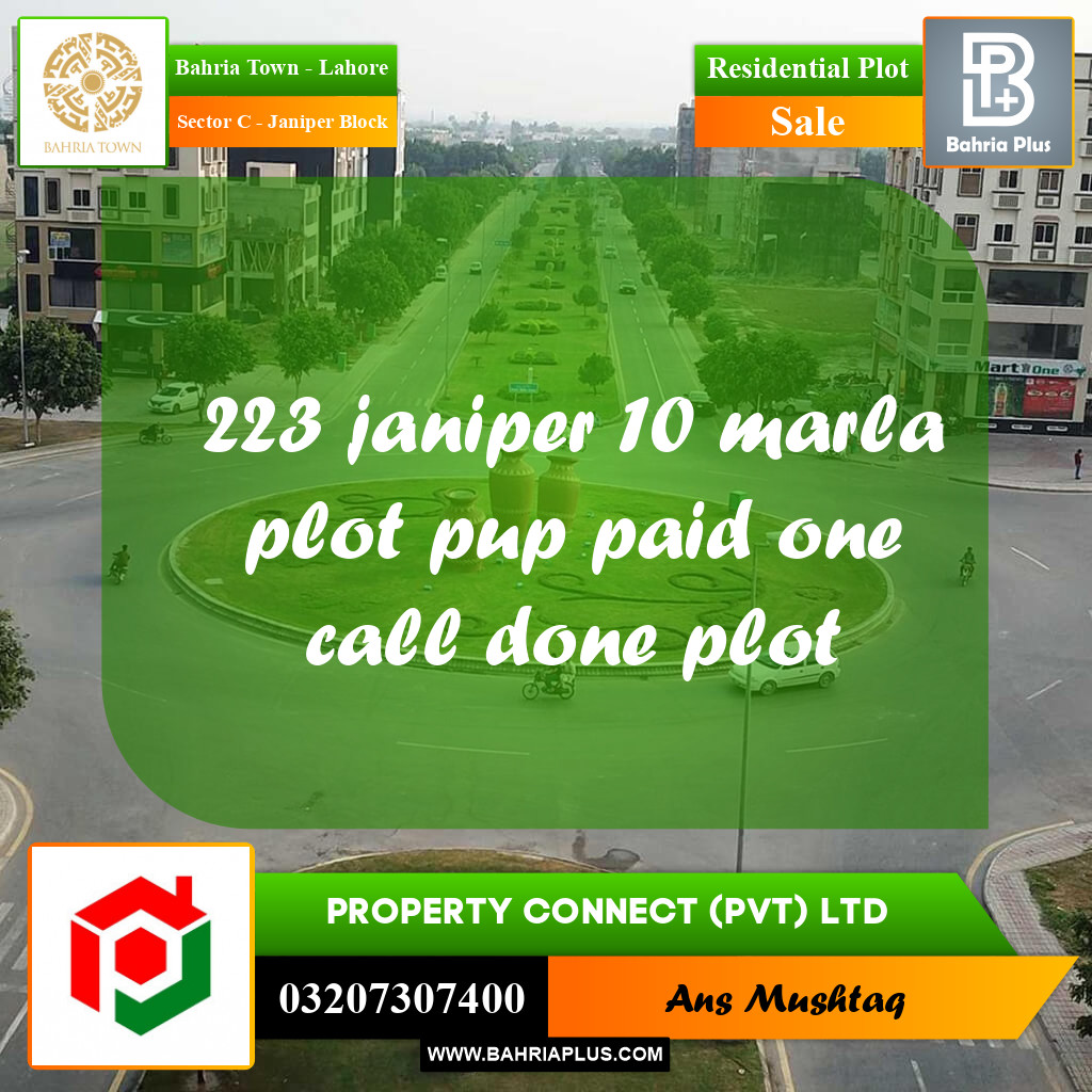 10 Marla Residential Plot for Sale in Sector C - Janiper Block - Bahria Town, Lahore - (BP-210584)