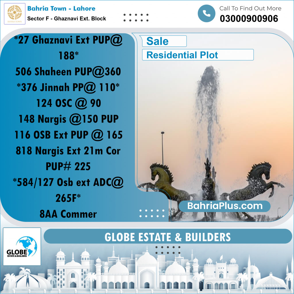Residential Plot for Sale in Sector F - Ghaznavi Ext. Block -  Bahria Town, Lahore - (BP-210602)