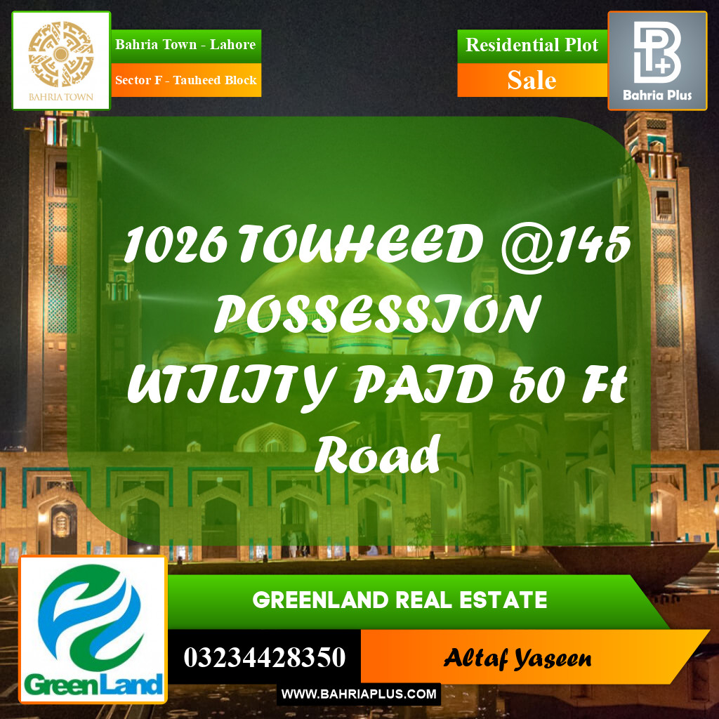 10 Marla Residential Plot for Sale in Sector F - Tauheed Block -  Bahria Town, Lahore - (BP-210679)