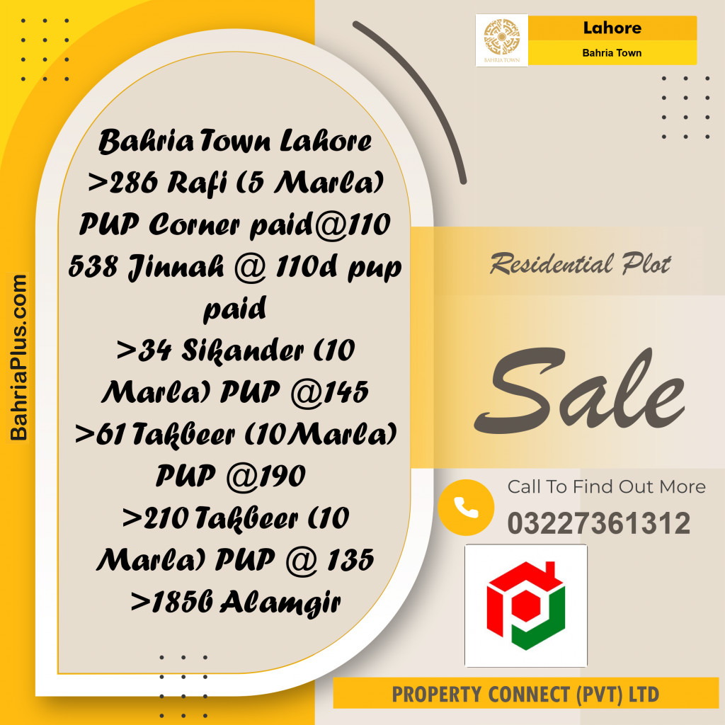 Residential Plot for Sale in Bahria Town, Lahore - (BP-210708)