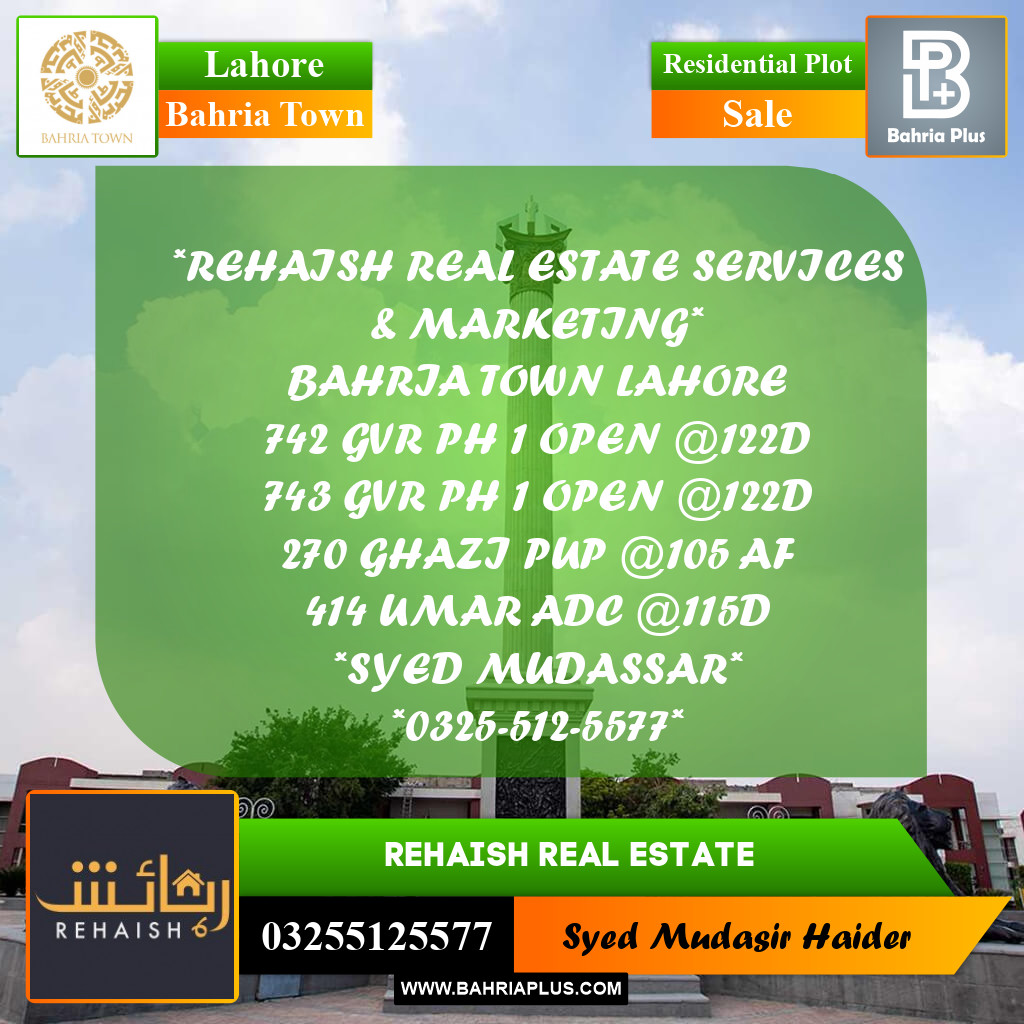 Residential Plot for Sale in Bahria Town, Lahore - (BP-210716)