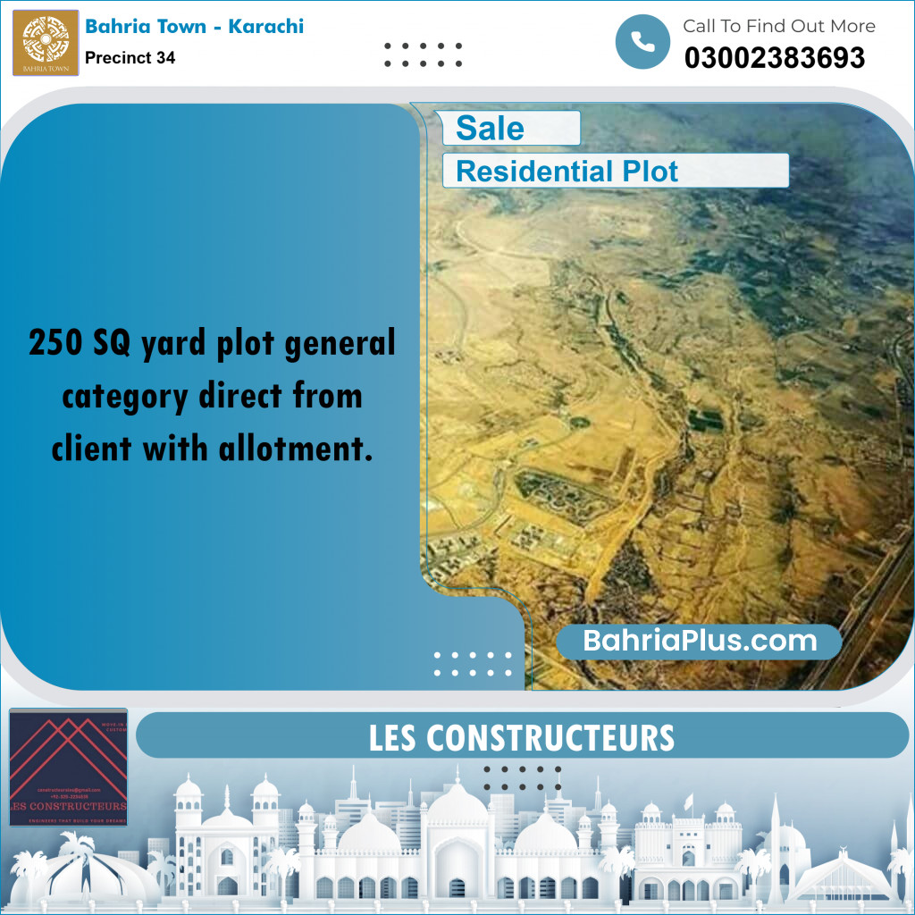250 Sq. Yards Residential Plot for Sale in Precinct 34 -  Bahria Town, Karachi - (BP-210768)