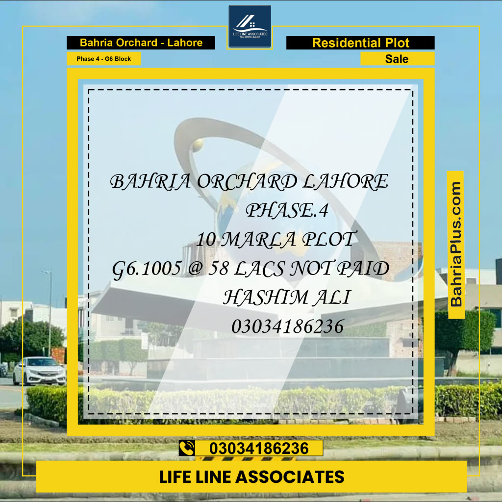 10 Marla Residential Plot for Sale in Phase 4 - G6 Block -  Bahria Orchard, Lahore - (BP-210805)