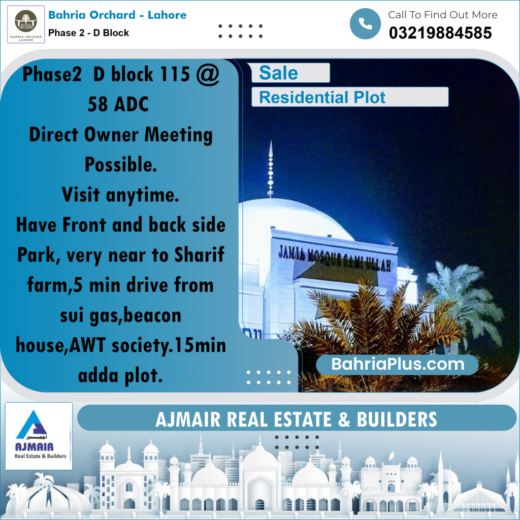 5 Marla Residential Plot for Sale in Phase 2 - D Block -  Bahria Orchard, Lahore - (BP-210867)