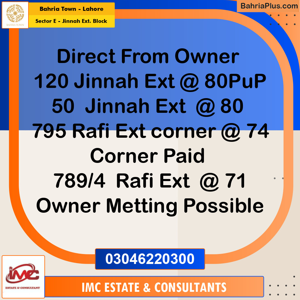 Residential Plot for Sale in Sector E - Jinnah Ext. Block -  Bahria Town, Lahore - (BP-210955)