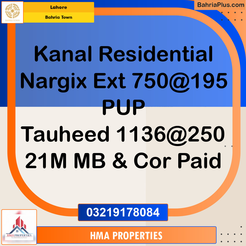1 Kanal Residential Plot for Sale in Bahria Town, Lahore - (BP-210990)