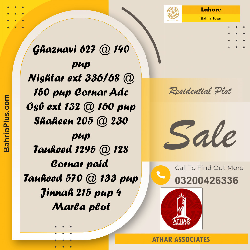 Residential Plot for Sale in Bahria Town, Lahore - (BP-211043)