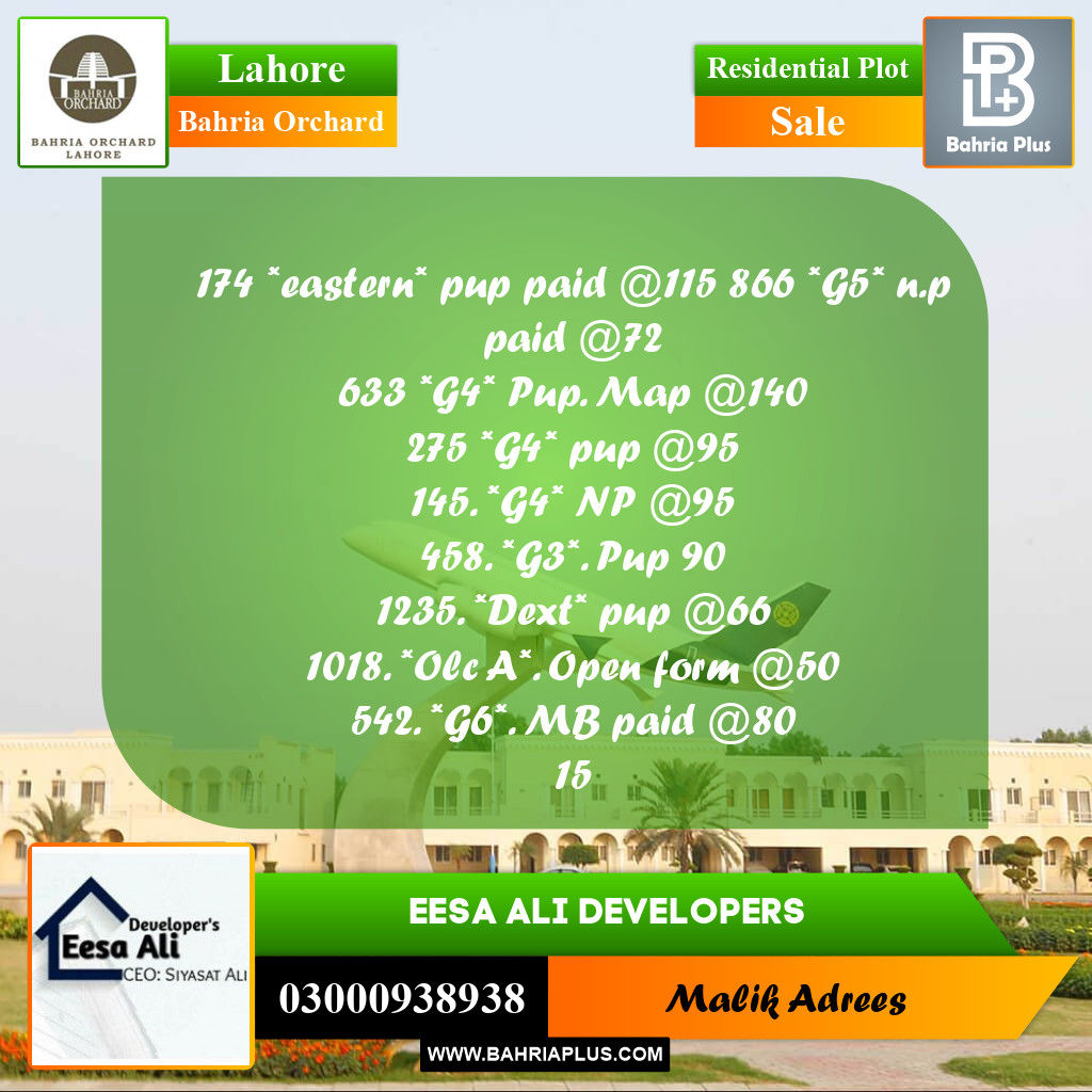 Residential Plot for Sale in Bahria Orchard, Lahore - (BP-211098)