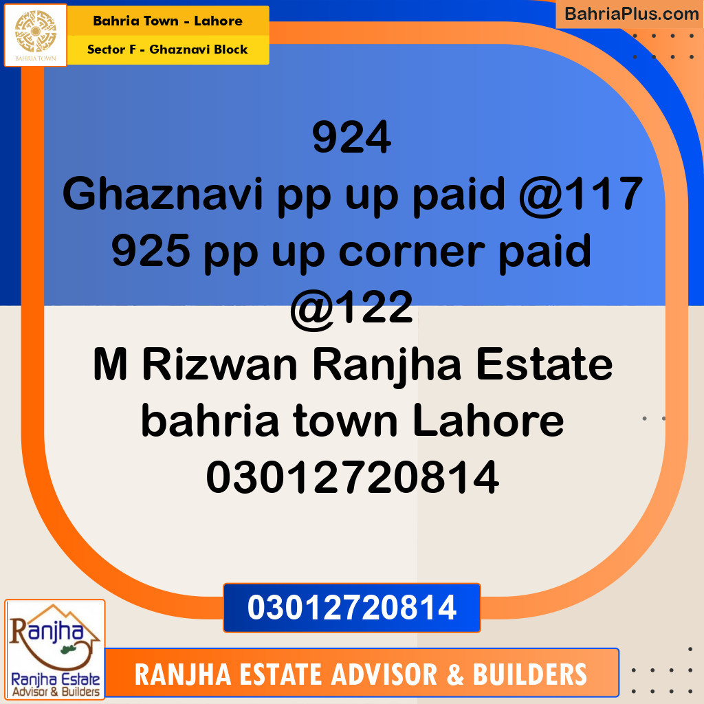10 Marla Residential Plot for Sale in Sector F - Ghaznavi Block -  Bahria Town, Lahore - (BP-211105)