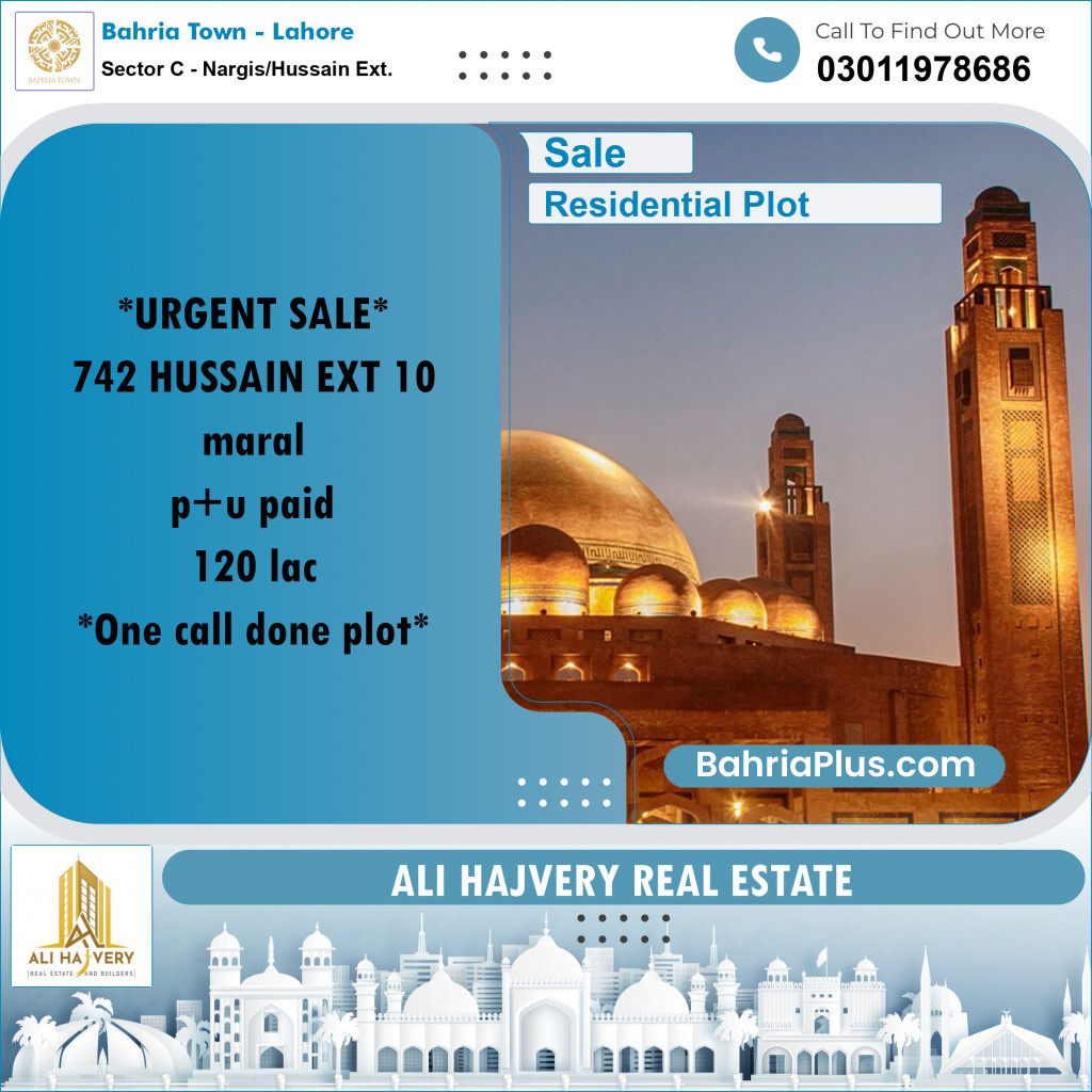 10 Marla Residential Plot for Sale in Sector C - Nargis/Hussain Ext. -  Bahria Town, Lahore - (BP-211132)