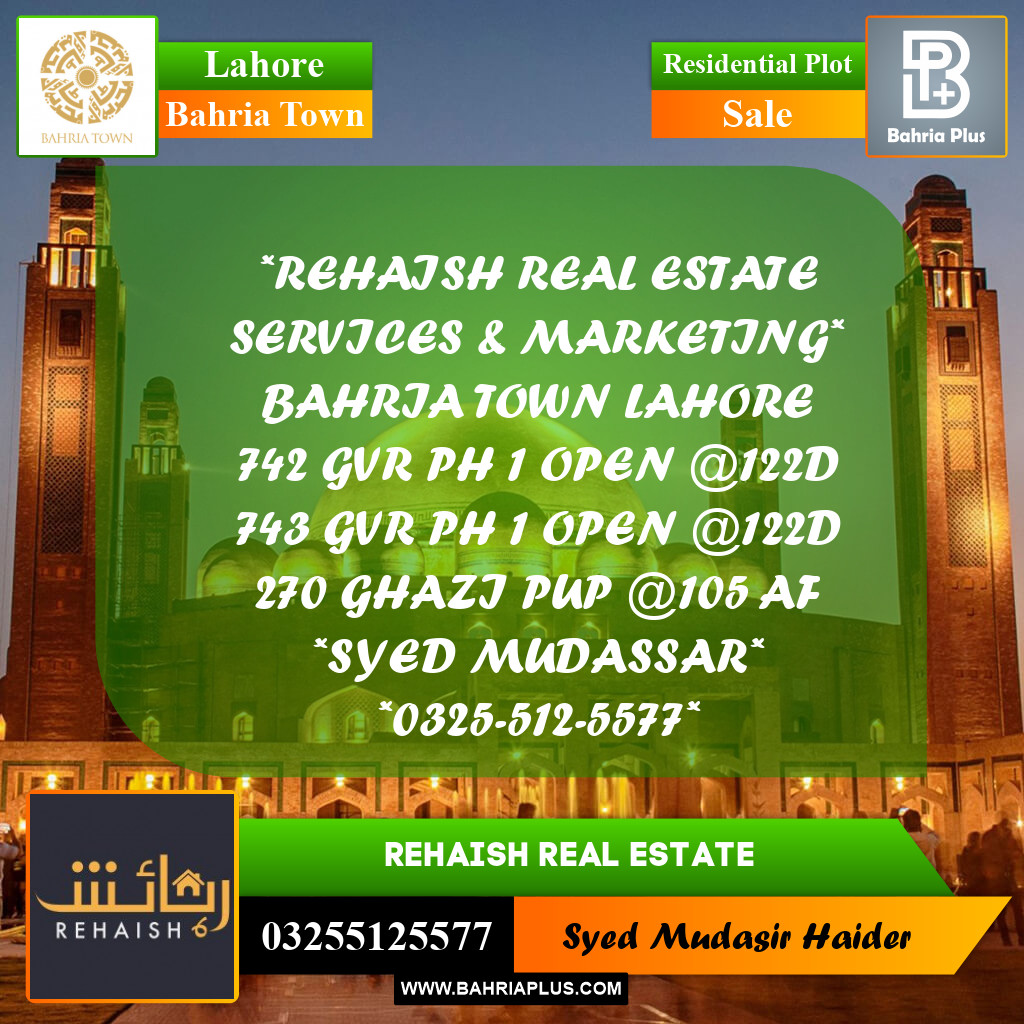 Residential Plot for Sale in Bahria Town, Lahore - (BP-211150)