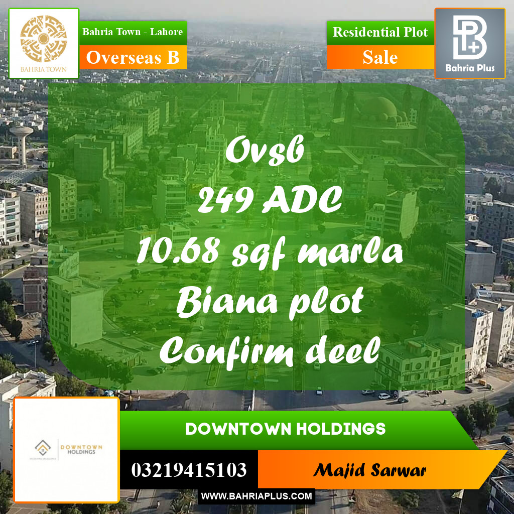 10 Marla Residential Plot for Sale in Overseas B -  Bahria Town, Lahore - (BP-211191)