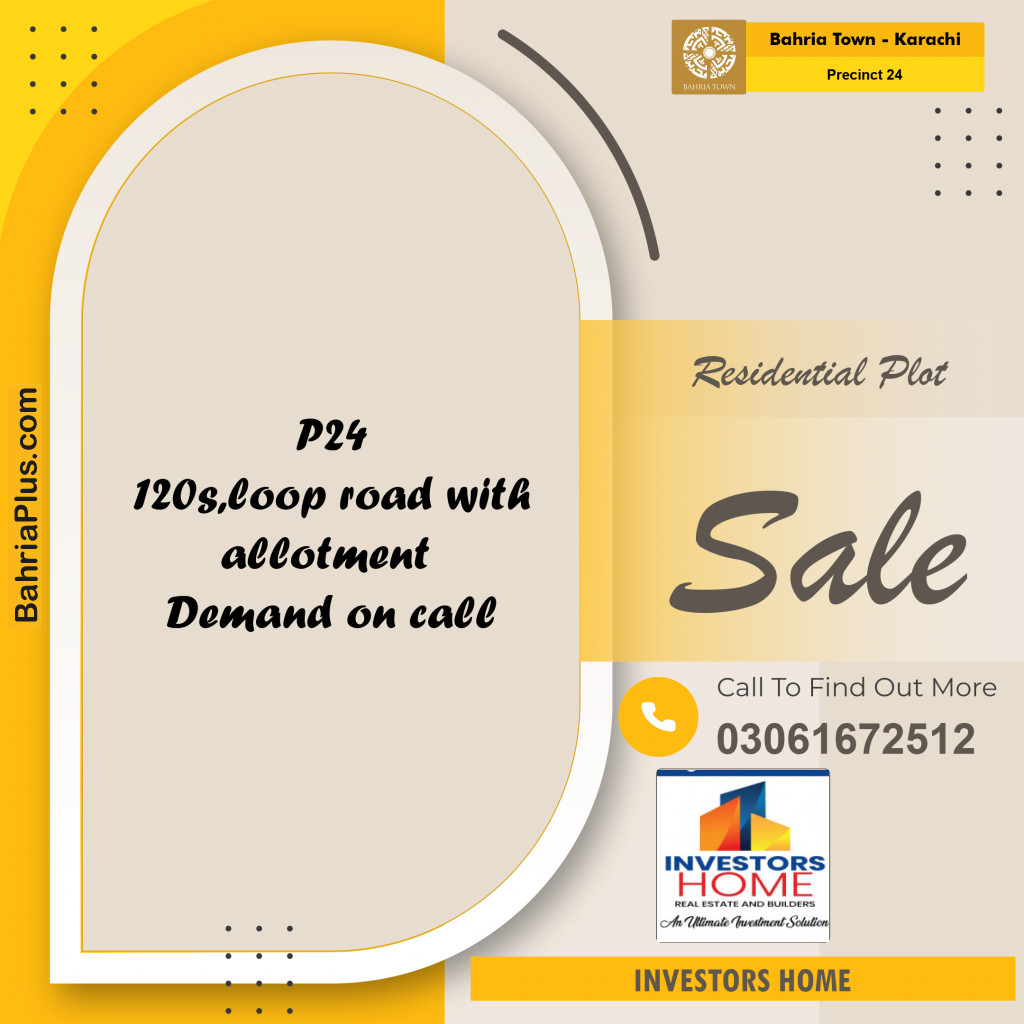 Residential Plot for Sale in Precinct 24 -  Bahria Town, Karachi - (BP-211197)