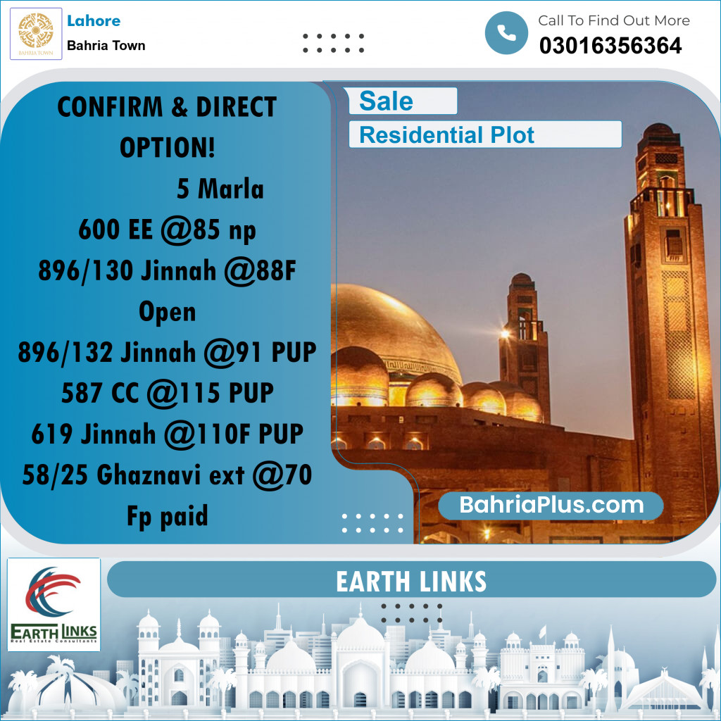 Residential Plot for Sale in Bahria Town, Lahore - (BP-211206)