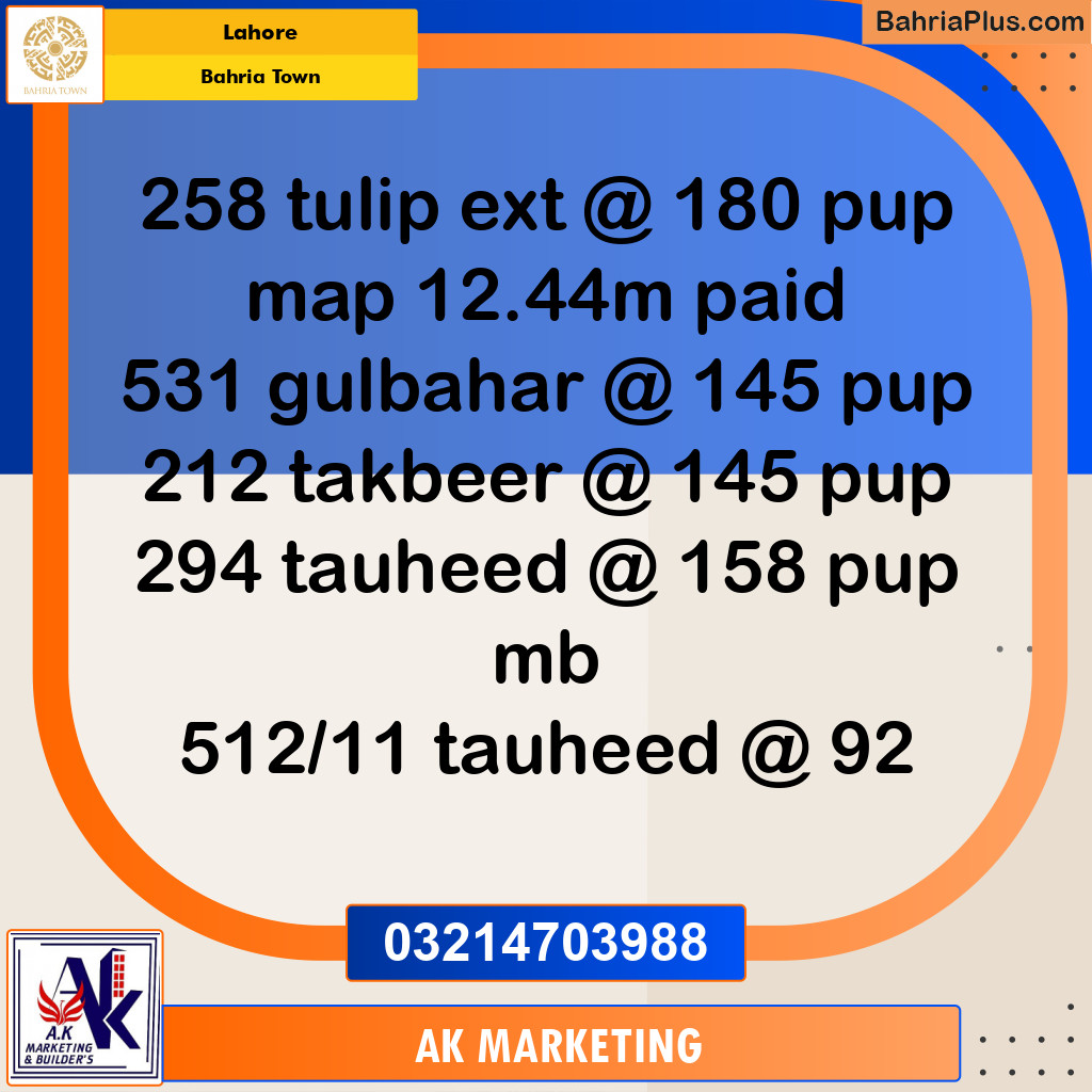 Residential Plot for Sale in Bahria Town, Lahore - (BP-211223)